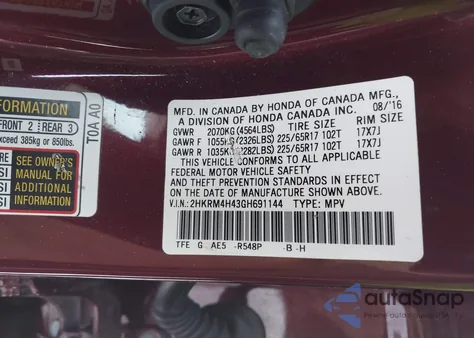 2016 Honda Cr-V Se из США, поврежденный, VIN 2HKRM4H43GH691144